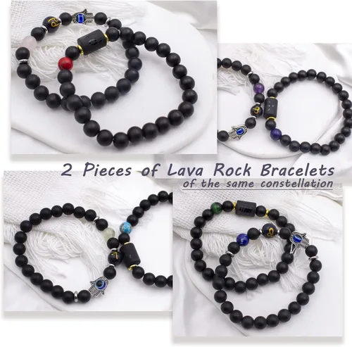 Vista 3 de yomlry 2 pulseras del zodiaco de 0.315in, pulsera de cristal curativo espiritual para mujeres y hombres, pulsera de 12 constelaciones, signo