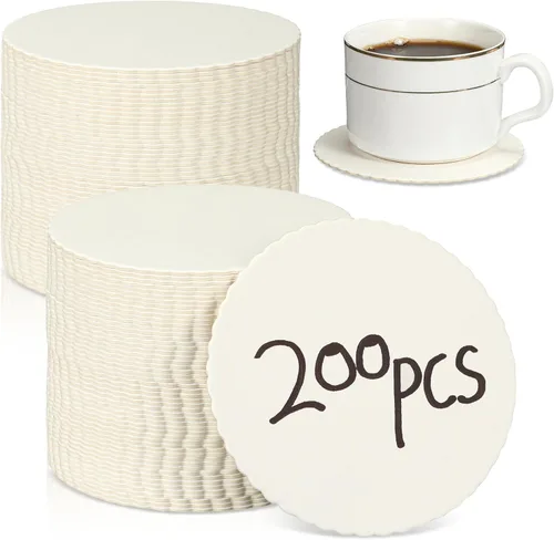 Vista 8 de Harloon 8 Pcs Disposable Paper Coasters for Drinks Bulk 4 Inch Bar Cardboard Scalloped Edge Absorbent Round Coasters for DIY Crafts Cup Catering