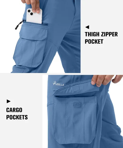Vista 4 de Pudolla Men's Capri Pants Quick Dry 34 Long Shorts with 6 Pockets for Fishing Golf Athletic Hiking
