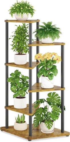 Vista 11 de iDavosic.ly Soporte alto para plantas con luces de cultivo para macetas grandes y resistentes, estante de flores de esquina interior de 4 niveles