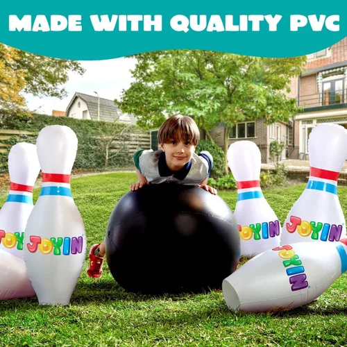 Vista 2 de JOYIN Juego de bolos inflables gigantes para niños y adultos, juegos para fiestas de Navidad y cumpleaños, juguetes educativos para desarrollar