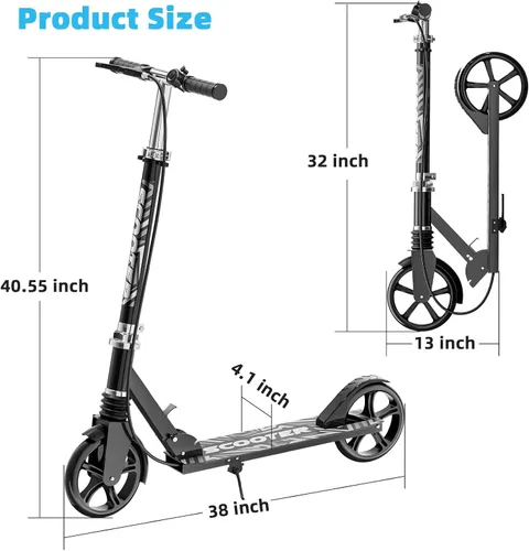 Vista 7 de Scooters for Kids 8-12, Teens & Adults - Load 240 LBS, 8-Inch Wheels, Kick Scooter with Shock Absorption System, Hand Brake & Bell, 4 Adjustable