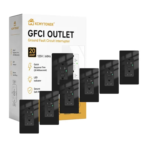 Vista 10 de Toma GFCI negra de 15 amperios con puertos USB C y USB-A, 1 unidad de 24 W de autotprueba GFCI USB Combo con indicador LED, resistente a