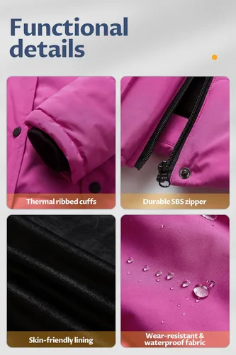 Vista 7 de CREATMO US Chaqueta de esquí larga con forro polar para niña con capucha de pelo grueso