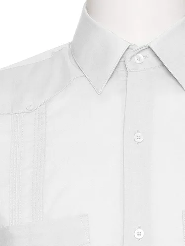 Vista 2 de Camisa de guayabera con aspecto de lino para hombre - Camisa cubana de manga larga