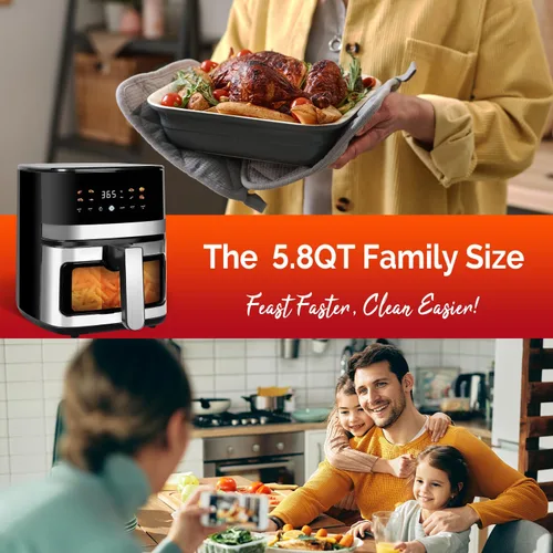 Vista 5 de Freidora de aire digital de 5.8QT con ventana visible, temperatura y temporizador ajustables, fritura al aire, recalentamiento, fácil para alimentos