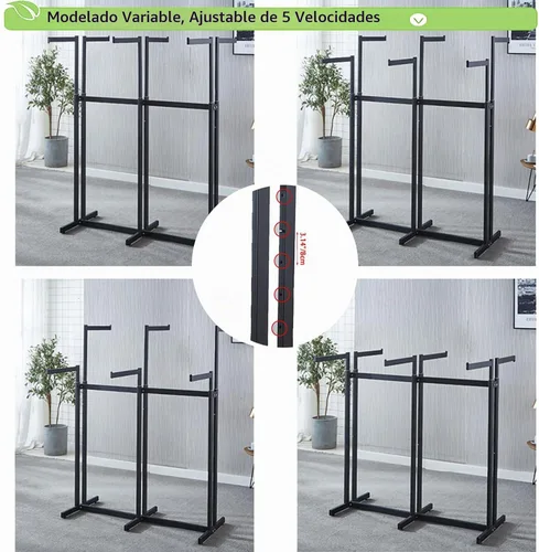 Vista 4 de Perchero de pie de metal para ropa - Estantes de exhibición resistentes para uso comercial con ruedas, perchero de ropa de 6 brazos, perchas