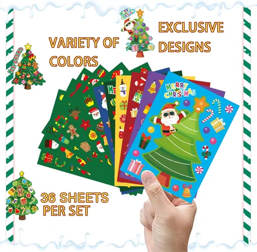 Vista 3 de 36 hojas para hacer tu propio árbol de Navidad, recuerdos de fiesta de Navidad para niños 36 Sheets Christmas Stickers, Christmas Activities for