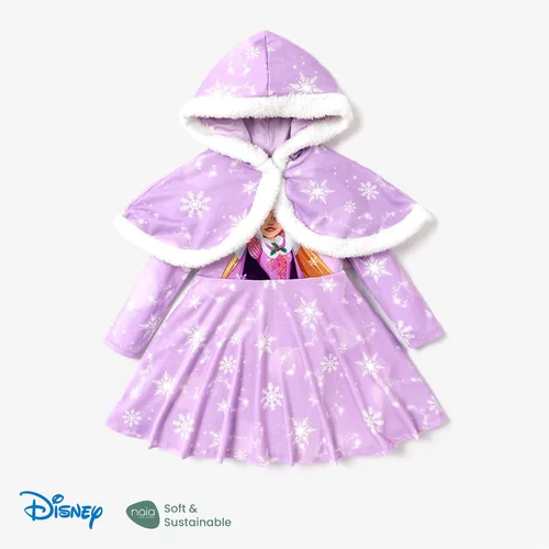 Vista 6 de Disney Princess - Conjunto de vestido de manga larga con estampado de personajes y capucha con estampado de copos de nieve