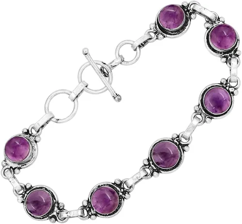 Vista 93 de Round Shape Natural & Synthetic Gemstones Silver Plated Bracelets for Women - Vintage Bohemian Style Handmade Birthstone Adjustable Link Bracelet