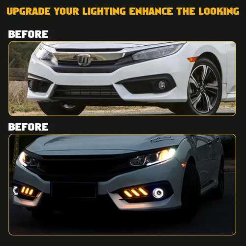 Vista 5 de x xotic tech Cubierta de bisel de luces antiniebla LED para parachoques delantero, compatible con Honda Civic 10ª generación 2016-2018 2/4 puertas