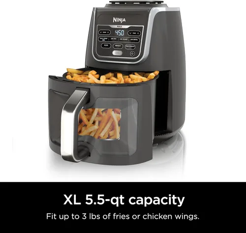 Vista 5 de Ninja Freidora de aire EzView Max XL, capacidad de 5.5 cuartos de galón, 7 funciones: Max Crisp, Air Roast, Bake, Reheate, Deshidrate y más, hasta