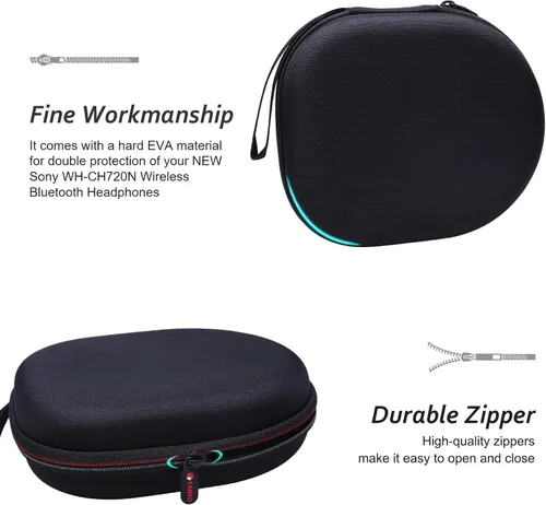 Vista 8 de XANAD Funda compatible con auriculares Sony WH-CH720N WH-CH520 con cancelación de ruido, color negro Compatible with