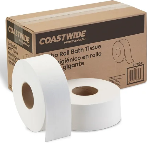 Vista 2 de Coastwide Papel higiénico profesional reciclado jumbo, 2 capas, blanco, 1000 pies/rollo, 6 rollos/caja