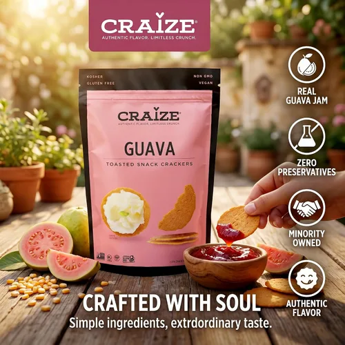Vista 5 de Craize Guava Crisps Galletas de maíz tostadas sin gluten, veganas, kosher, paquete de 6, 4 onzas cada una