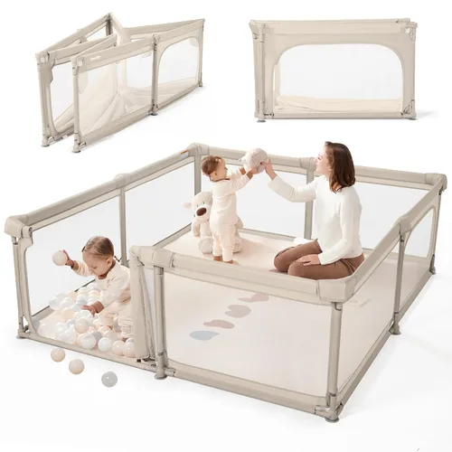 Vista 7 de Sweeby Corralito para bebés, 47 x 47 pulgadas, corralitos plegables para bebés y niños pequeños, corralito extra grande con puerta de juego