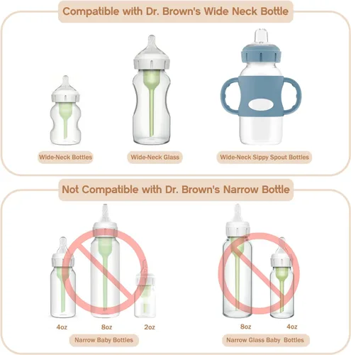 Vista 2 de Kit de conversión de vasos para sorber de paja para biberones de cuello ancho Dr Browns, kit de transición de tazas para sorber con parte superior