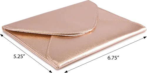 Vista 2 de Bolsa de embrague extra pequeña, 6.3 x 5.1in, color dorado rosa metálico para cosméticos, maquillaje, teléfono móvil y cartera, hecha de piel vegana