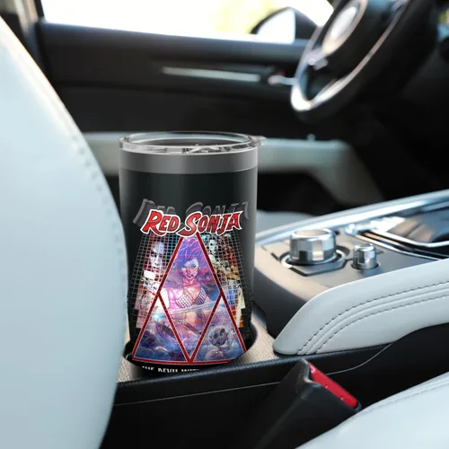 Vista 6 de Red Sonja Poster Synthwave Redhead Epic Cyberpunk Retro 80s Stainless Steel Insulated Tumbler
