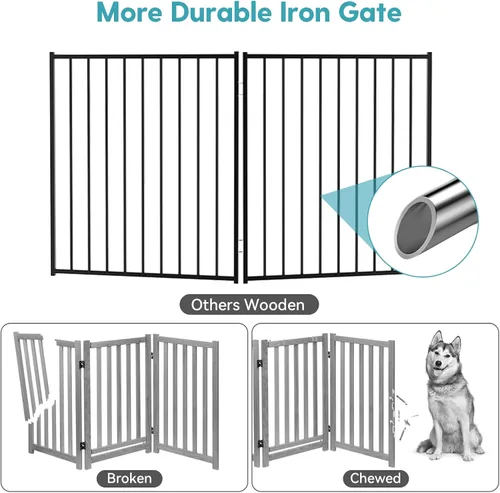 Vista 4 de No Pawblems - Puerta independiente para perros, valla plegable de 30 pulgadas de alto para interiores, extensión de puerta extra ancha para Blanco
