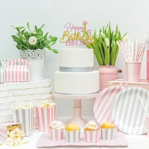 Vista 7 de Decoración para pastel de princesa de primer cumpleaños, suministros para pastel de primer cumpleaños para niña, decoraciones de fiesta