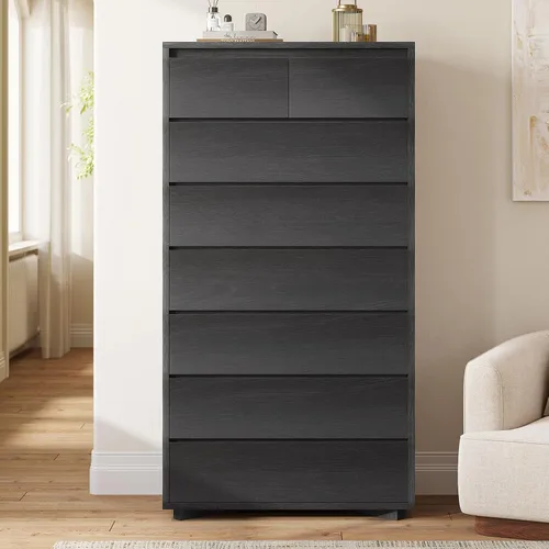 Vista 8 de Cómoda alta negra para dormitorio, cómoda de 61.1" de alto con 8 cajones, cómodas de madera y cómodas con cajones, organizadores de cajones Negro