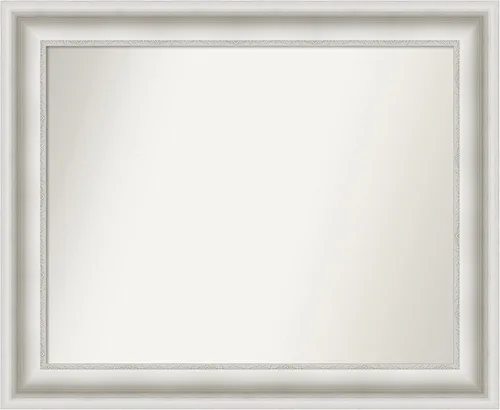 Vista 61 de Amanti Art Espejo de baño plateado para sobre el fregadero, espejo cuadrado de níquel cepillado de 30 x 30 pulgadas, marco moderno grande, se cuelga