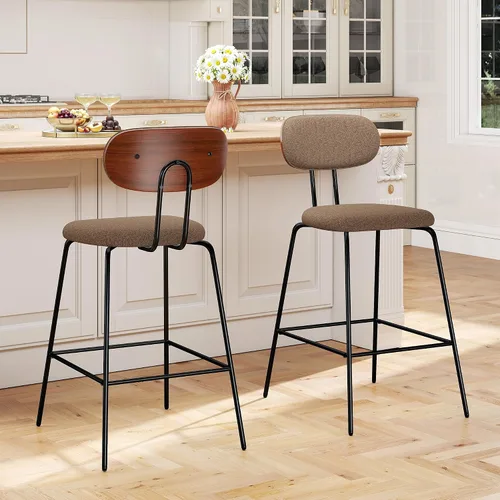 Vista 10 de LSSPAID Juego de 2 taburetes de bar de 25.6 pulgadas de altura de mostrador con patas de metal curvadas de madera curvada de nogal, taburetes de bar