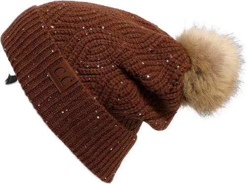 Vista 139 de Gorro unisex liso con pompón y ribete (HAT-43) de C.C Hatsandscarf Exclusives Marfil