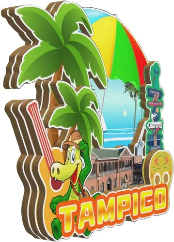Vista 2 de Tampico - Imán de México para nevera, de madera, 3D, monumentos de viaje, coleccionables, recuerdos, decoración hecha a mano -2045