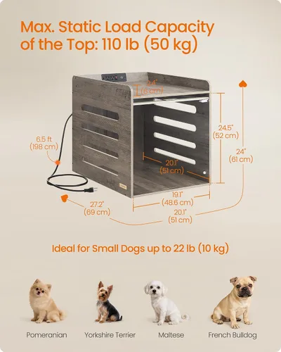 Vista 6 de Feandrea Mueble moderno para perros con estación de carga, pequeña perrera interior con puerta acrílica oculta abatible, para perros pequeños