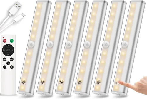 Vista 10 de Diomart Iluminación para debajo del gabinete, luces inalámbricas recargables para debajo del mostrador con control remoto, 20 luces LED regulables