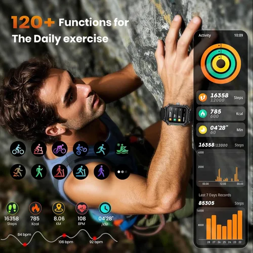 Vista 6 de Rogbid Relojes inteligentes militares para hombres, 2.06 pulgadas AMOLED IP68 impermeable Smartwatch para Android iOS, contestar/hacer llamadas