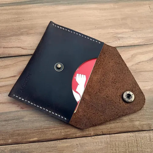 Vista 4 de Handmade Business Credit ID Card Case Card holder Pocket Credit Card Holder Slim Wallet Leather front pocket Wallet