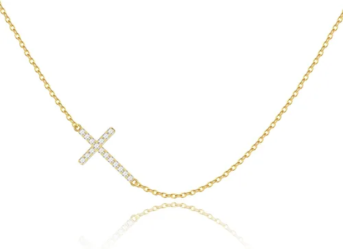 Vista 2 de Poxtex Collar de cruz de 14 quilates para mujer, chapado en oro, collar con colgante de cruz