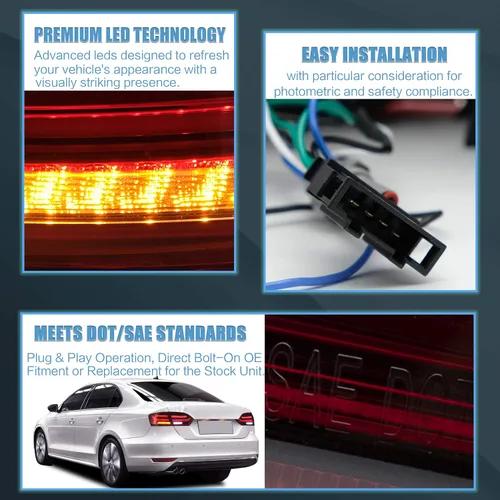 Vista 5 de VLAND Luces traseras aptas para Jetta 6ª generación 2011-2014, Plug-and-play, rojo y blanco