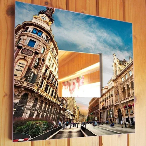 Vista 2 de Madrid Wall Framed Mirror with Spain Street View Travel Printed Fan Art Home Room Decor