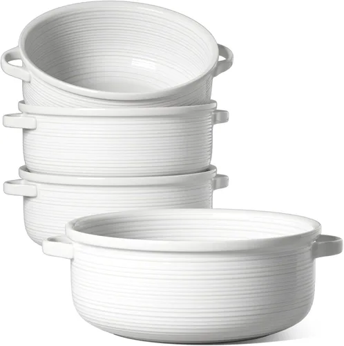 Vista 11 de LE TAUCI Cuencos para sopa con asas - 28 oz de cerámica sin plomo para sopa de cebolla francesa, aptos para horno y microondas, diseño resistente al
