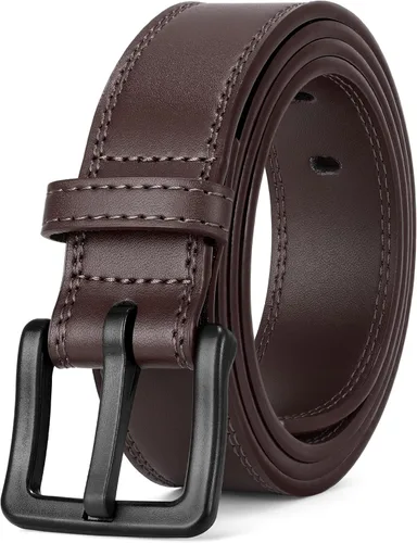 Vista 14 de XZQTIVE Cinturón de cuero hipoalergénico sin metal para hombre, cinturón de cuero para jeans y vestido, sin níquel, con hebilla negra