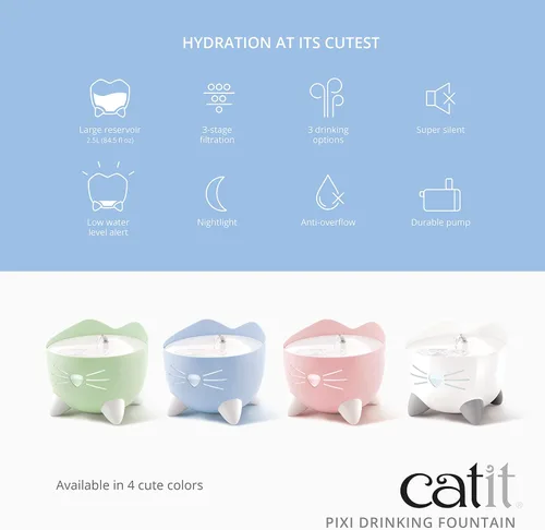 Vista 2 de Catit PIXI - Fuente de agua para gatos, fuente de agua corriente, color rosa, 2.0 libras (individual) (paquete de 6)