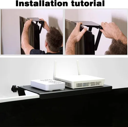 Vista 4 de Estantes flotantes para pared debajo del estante de TV para montaje en pared, estante superior de TV para caja de cable, estante para TV y DVD