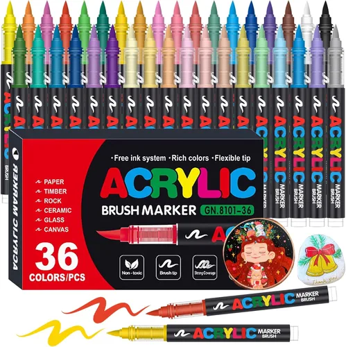 Vista 18 de Amamao Marcadores de pintura acrílica, bolígrafos de punta de pincel suave y marcadores, bolígrafos de pintura acrílica para madera, piedra, lienzo
