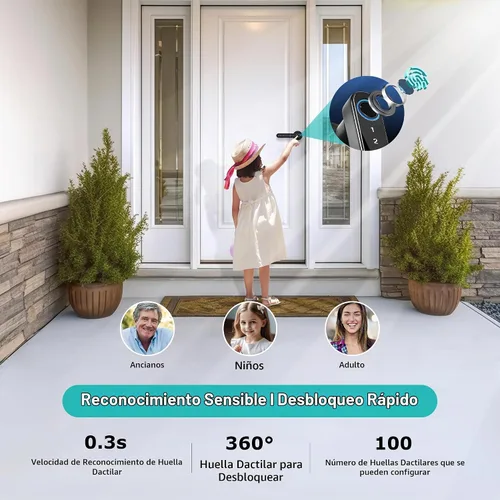 Vista 8 de CATCHFACE cerradura inteligente para puerta, cierre y apertura con huella dactilar/app TTlock/código/llave, con wifi, manija biométrica para puerta