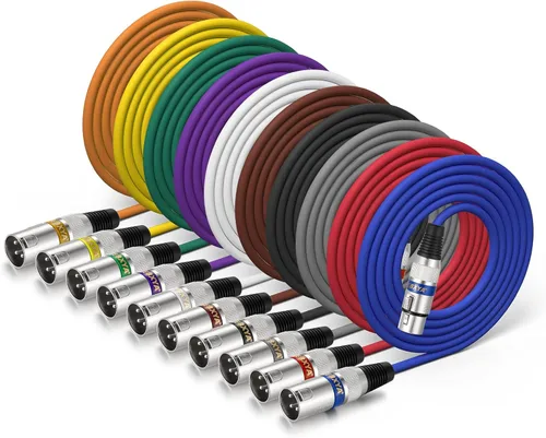 Vista 24 de EBXYA Cable XLR de 2 pies, paquete de 10 unidades, 3 pines, cable de micrófono XLR equilibrado macho a hembra, adecuado para mezclador de audio 10