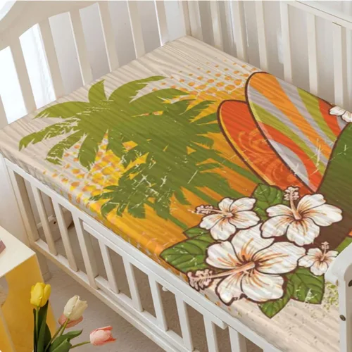 Vista 3 de Sábanas ajustables para cuna de minicuna con temática de arte acuático, tabla de madera exótica, para niños pequeños, sábanas de colchón para cuna