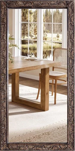 Vista 16 de Espejo de pared, espejo de tocador con marco de madera maciza, espejo de pared decorativo de granja para baño, dormitorio, sala de estar y entrada