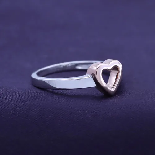 Vista 2 de Anillo de corazón abierto de oro de 14 quilates sobre plata de ley Jewel Zone, Plata de ley, oro, oro de 14 quilates