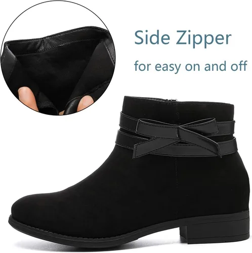 Vista 3 de Luoika Botines anchos para mujer, botines de invierno extra anchos con cremallera lateral y tacón bajo.
