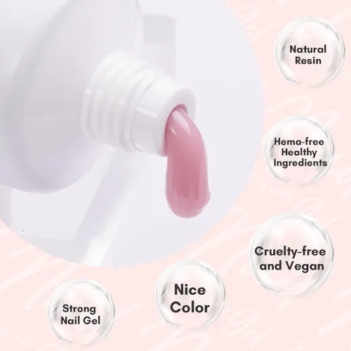 Vista 6 de Makartt Gel de uñas de poligel 50ml, gel constructor para uñas sin hema, rosa y marrón, fortalecedor multifuncional para extensión de uñas, gel duro