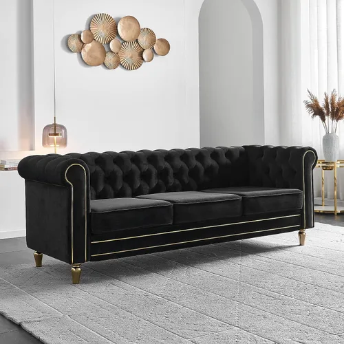Vista 11 de KEVINSPACE - Sofá de 3 plazas de 84.06" para sala de estar, sofá Chesterfield moderno, mueble de tres asientos, sofá Chesterfield clásico con 84.06